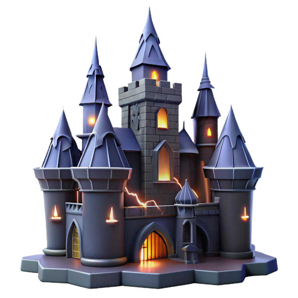 dramatic modern Enchanted Castle 3D Render high resolution png