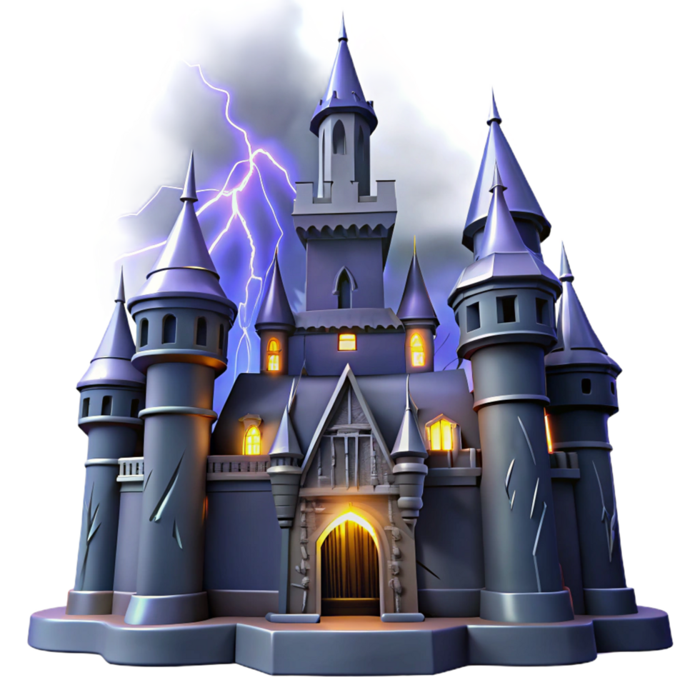 stunning minimalist Stormy Night Castle 3D Illustration high resolution png