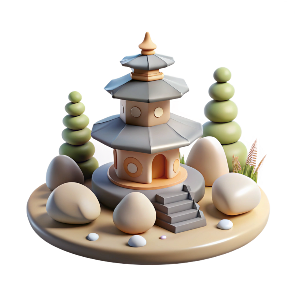 stunning creative 3D Render Pagoda Scene Illustration original png