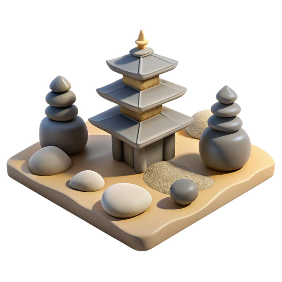beautiful rustic 3D Render Pagoda Zen Garden Illustration detailed png