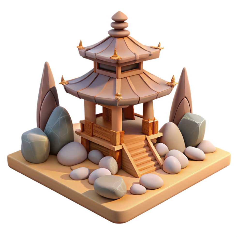 impressive contemporary 3D Render Pagoda Temple Scene exclusive png