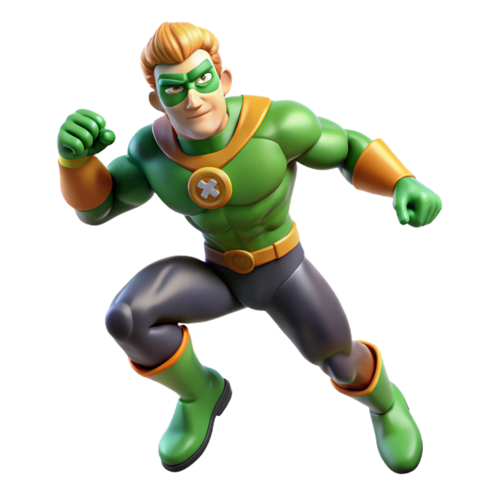 elegant modern Green Superhero 3D Illustration genuine png