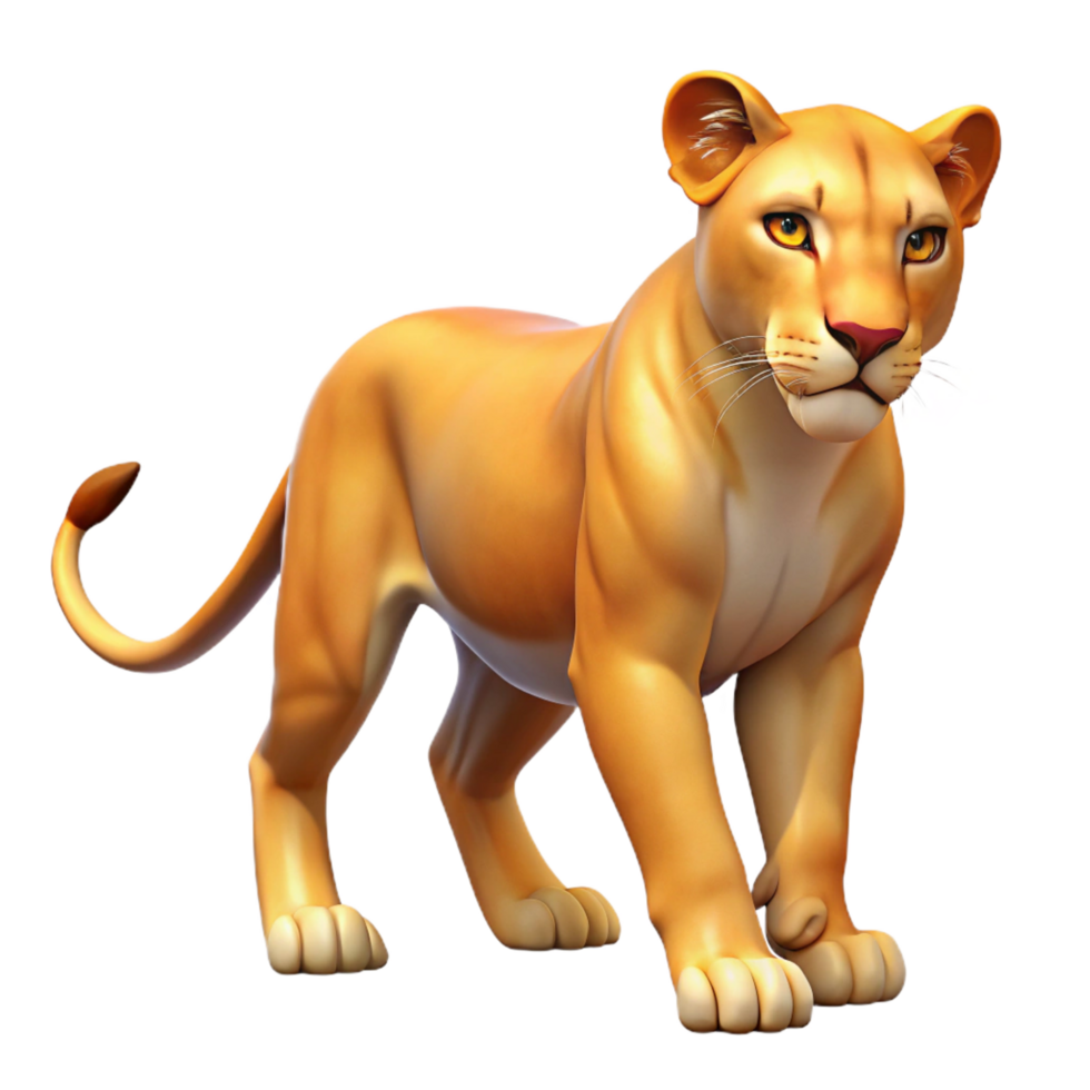 serene rustic 3D Render Golden Lioness Illustration detailed png