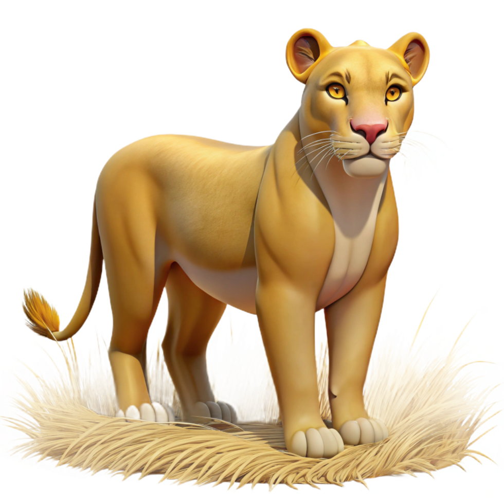 wonderful abstract 3D Cartoon Lioness in Grass premium png