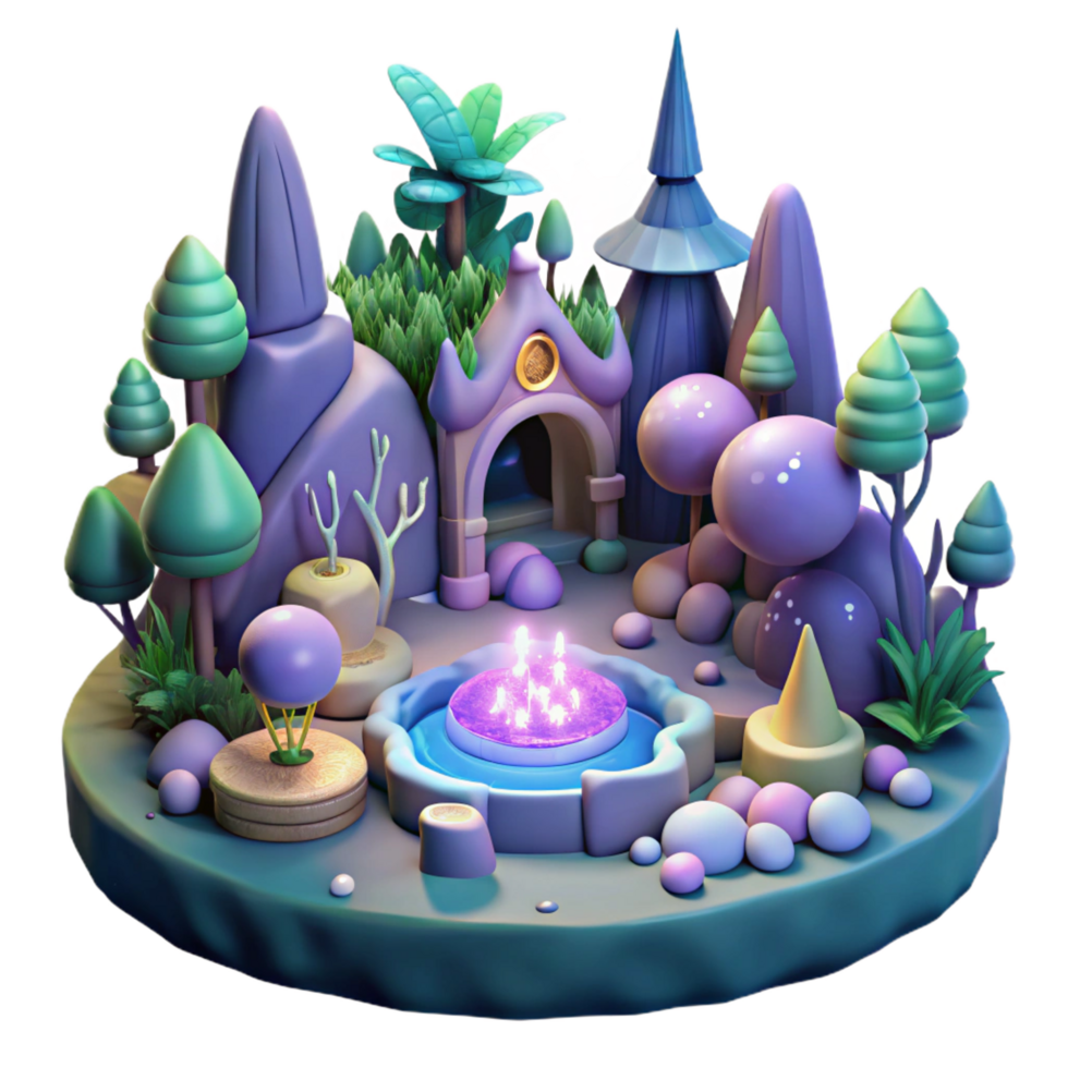 extraordinary minimalist Enchanted 3D Fantasy Forest Scene professional png