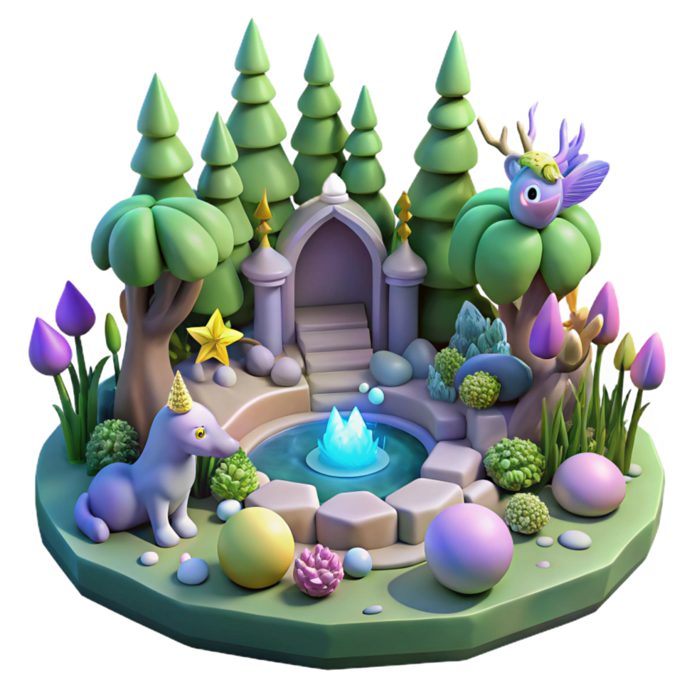 vibrant rustic Enchanted Forest 3D Illustration 4K png