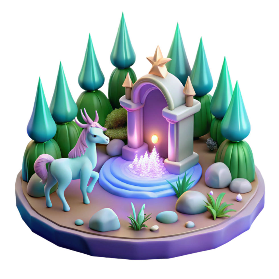 elegant traditional Enchanted Unicorn 3D Render authentic png