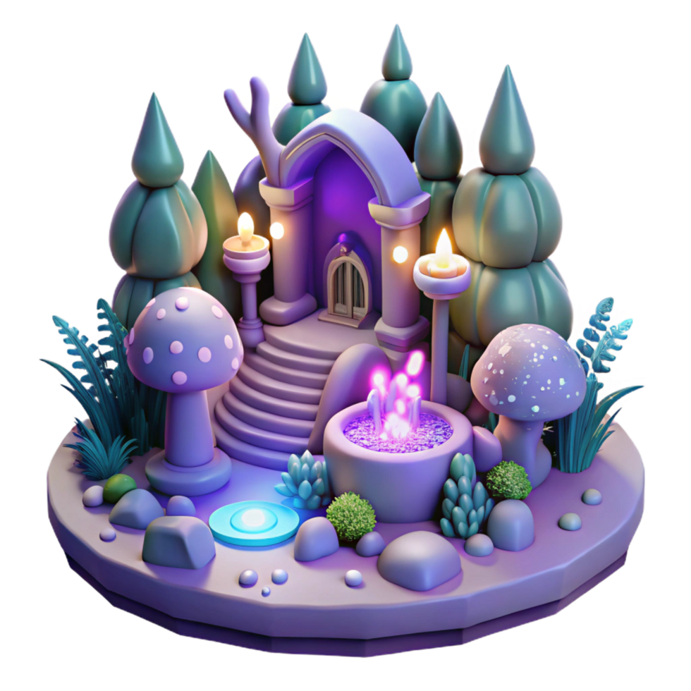 wonderful rustic Enchanted 3D Forest Shrine Illustration high quality png