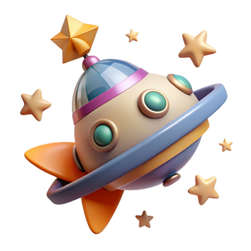 Cartoon Spaceship 3D Render png