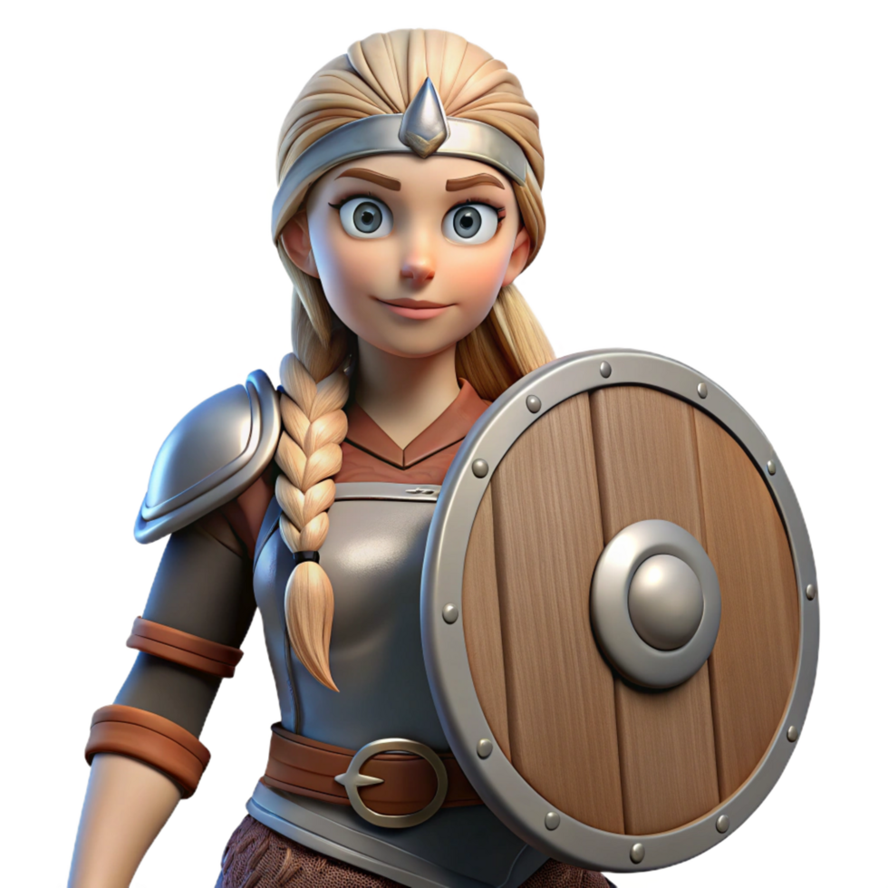 extraordinary artistic 3D Cartoon Female Warrior with Shield exclusive png