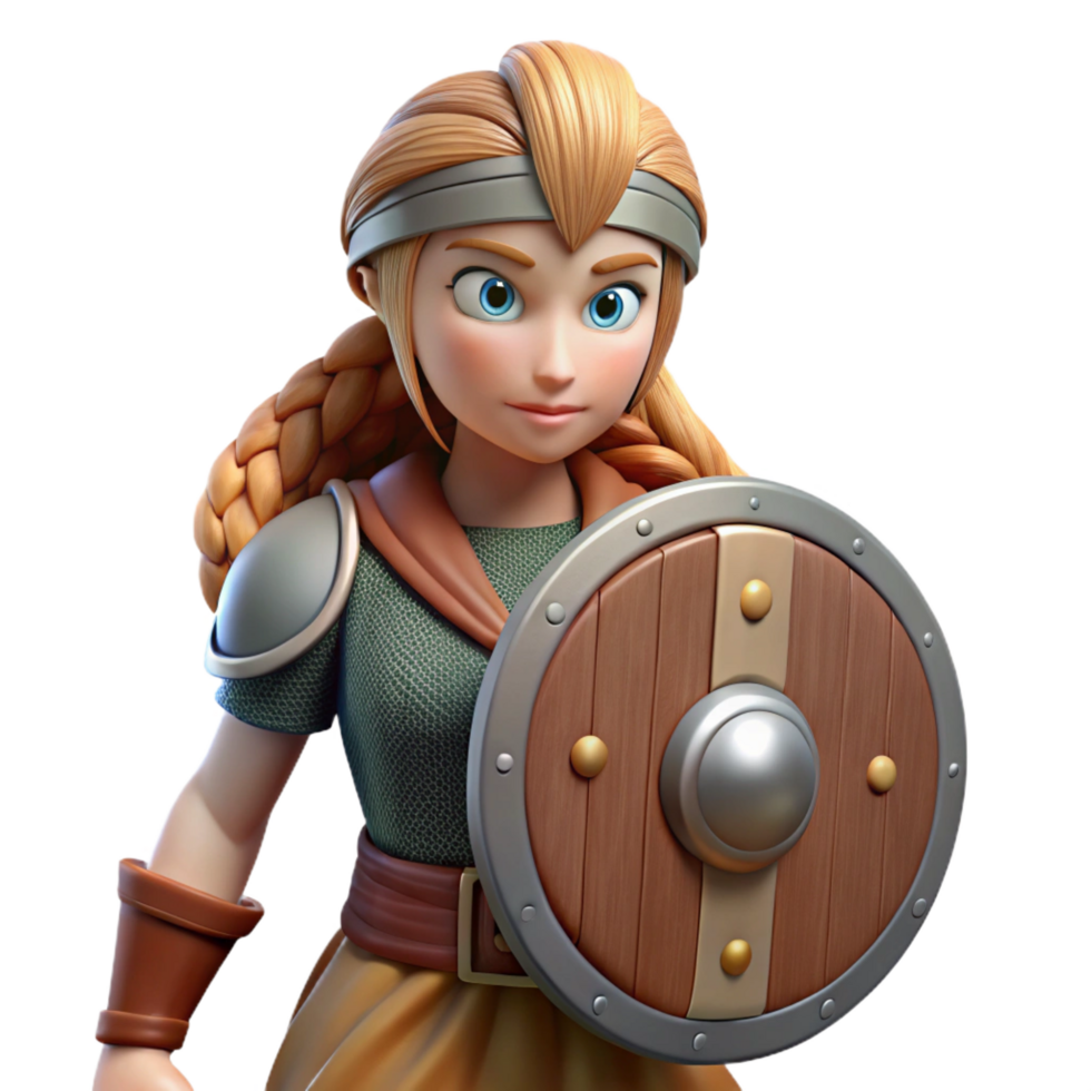 stunning vintage 3D Render Cartoon Girl Warrior 4K png