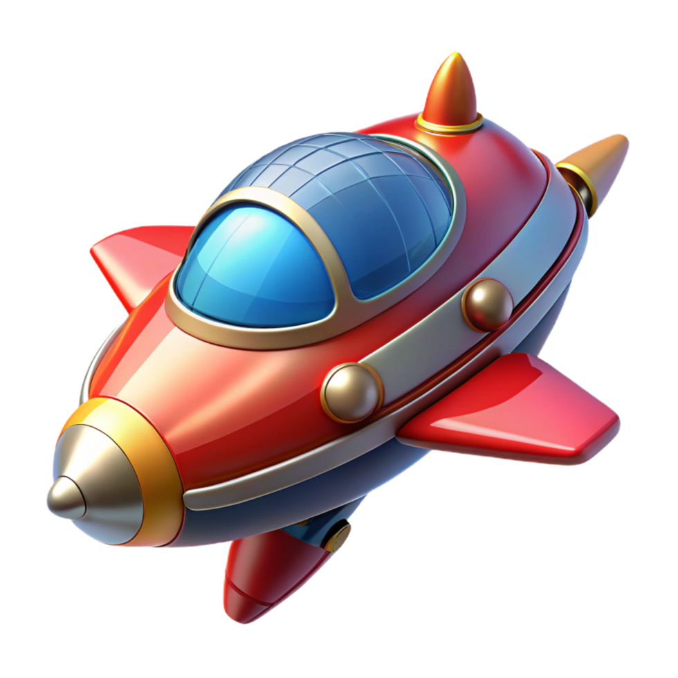 magnificent artistic Red Cartoon Spaceship 3D Render high resolution png