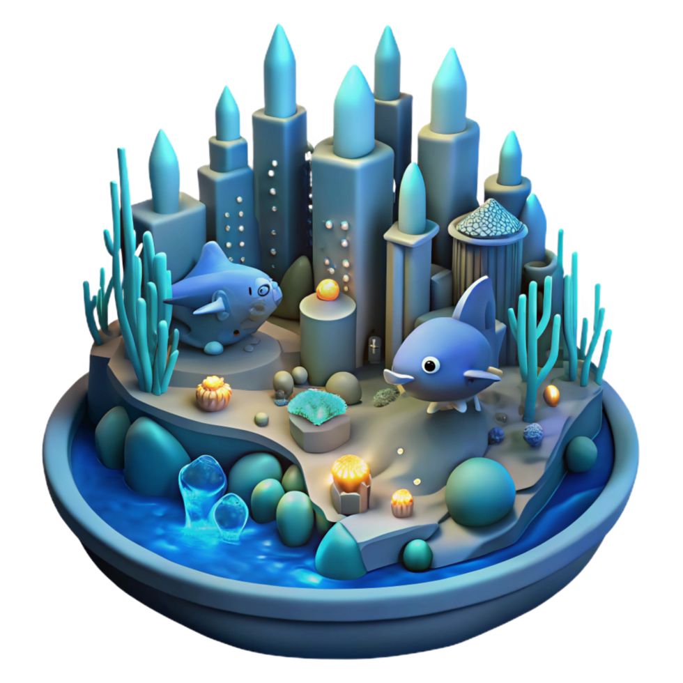 stunning abstract Undersea Cityscape 3D Illustration professional png