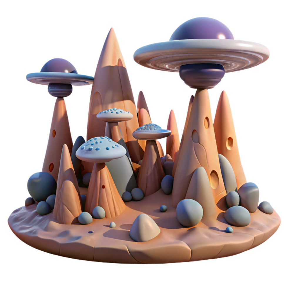 Whimsical 3D Render of Fantasy Landscape png