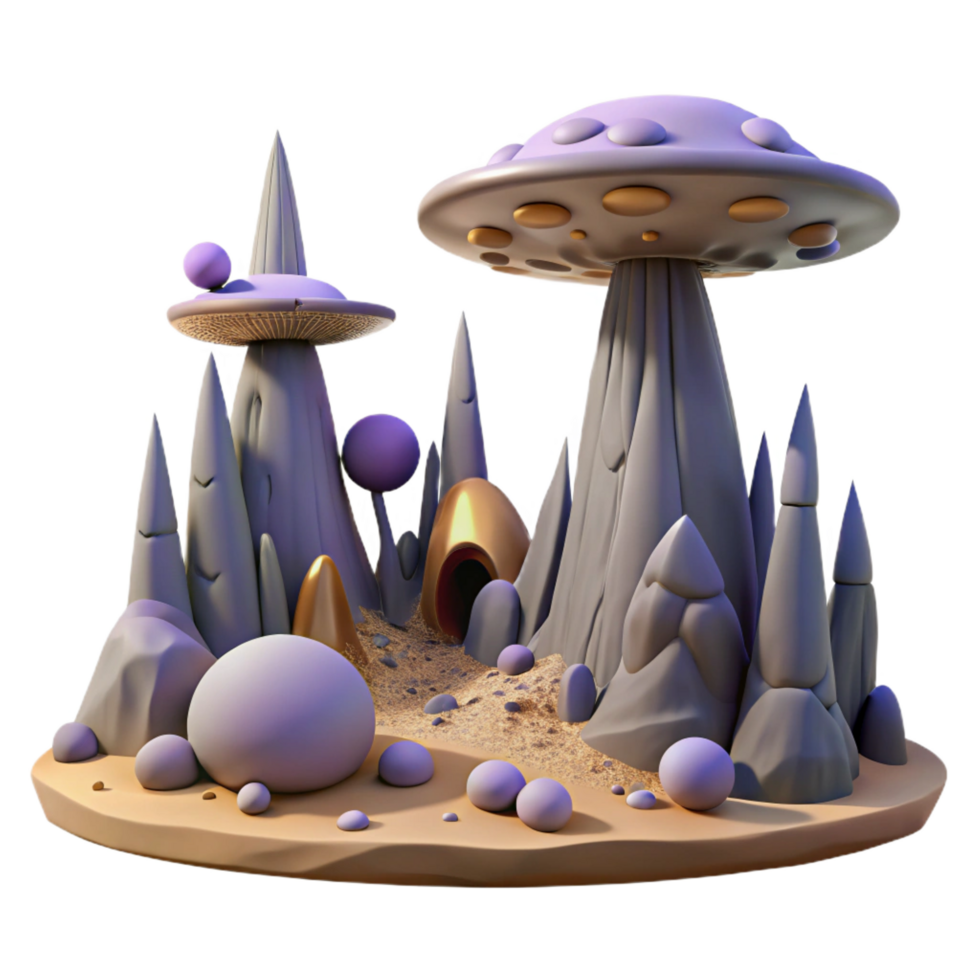 Fantasy 3D Render Alien Mushroom Planet png