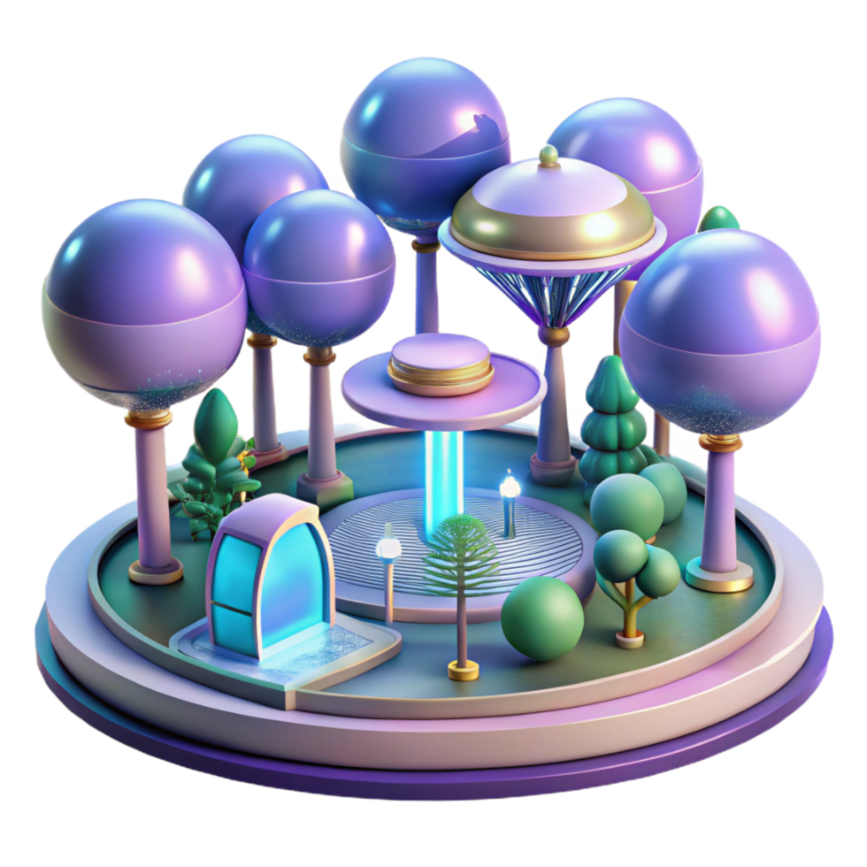 magnificent traditional Futuristic 3D Park Illustration 4K png