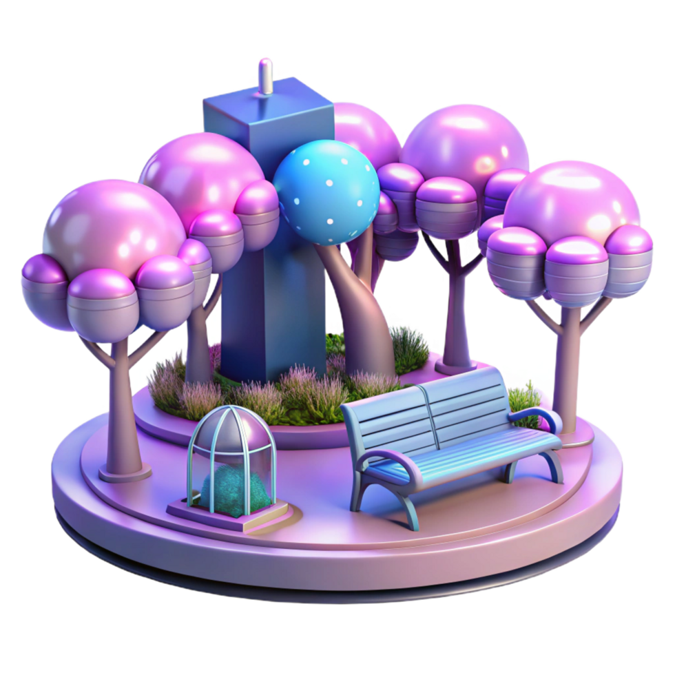 vibrant vintage 3D Render of a Vibrant Park detailed png