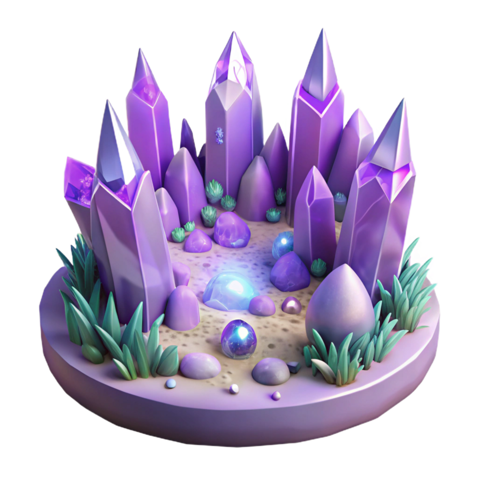 impressive vintage Purple Crystal Cave 3D Illustration high quality png