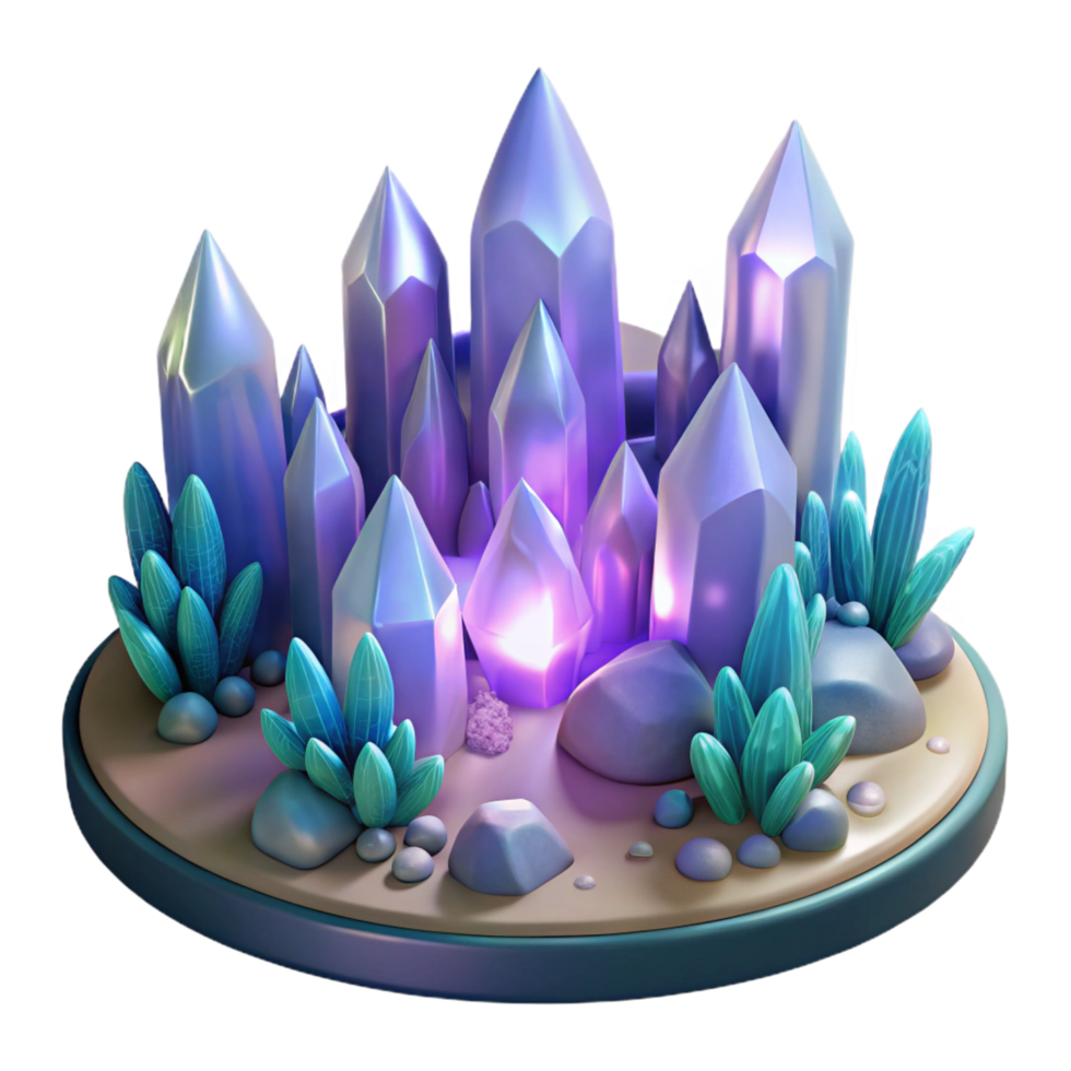 vibrant minimalist Glowing Crystal Cluster 3D Render genuine png