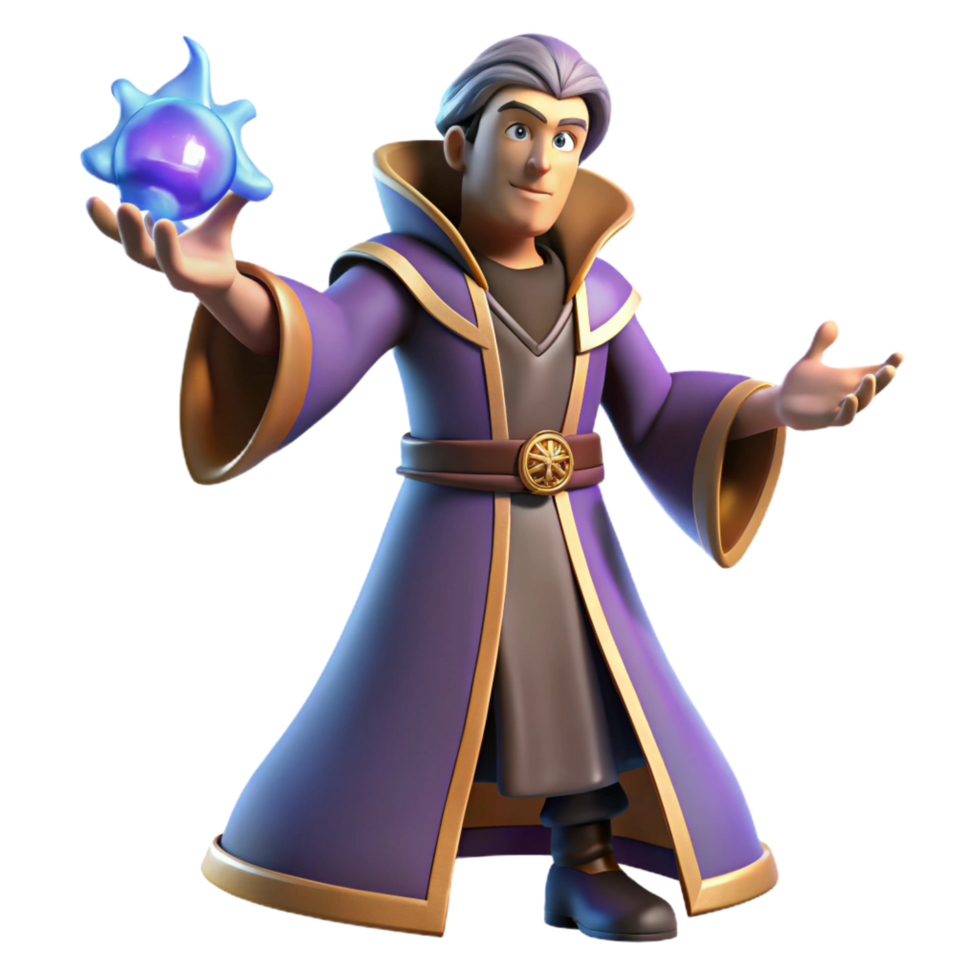 elegant contemporary 3D Render Wizard Character Illustration authentic png