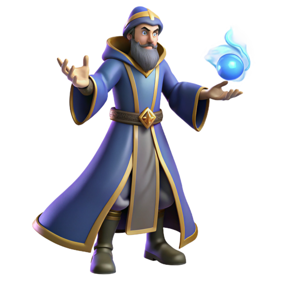 extraordinary contemporary 3D Render Wizard Casting Spell high resolution png