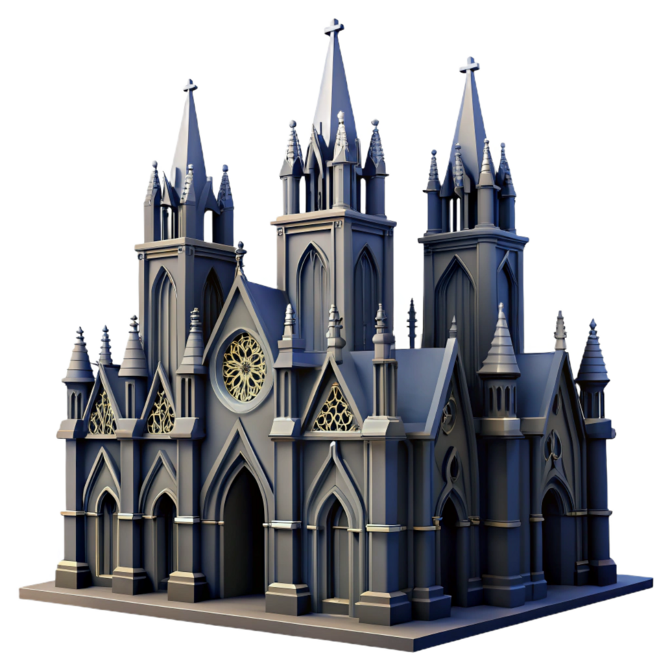 elegant modern Gothic Cathedral 3D Model Render detailed png