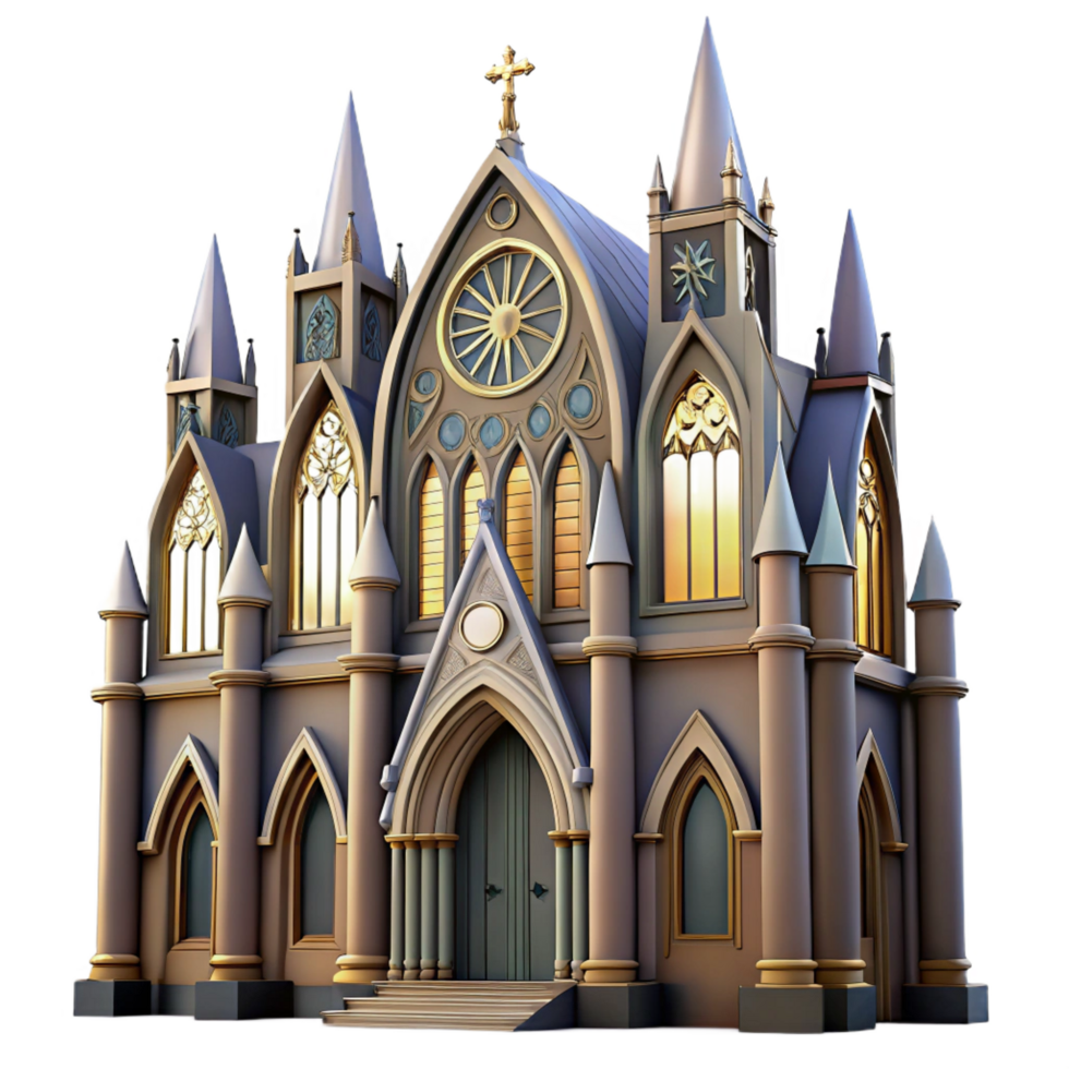 stunning minimalist Gothic Cathedral 3D Render premium png
