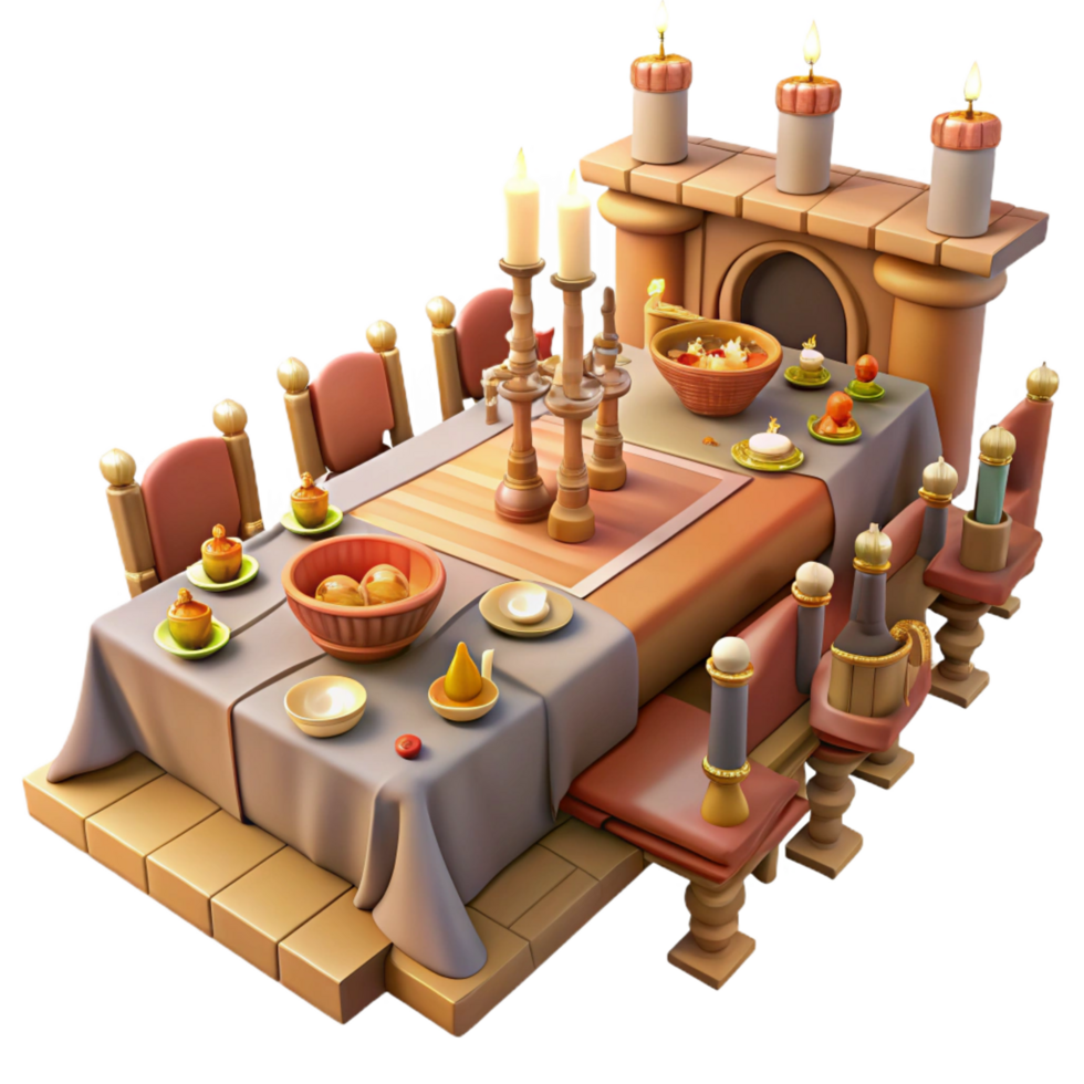 dramatic rustic Medieval Dinner Table 3D Render original png