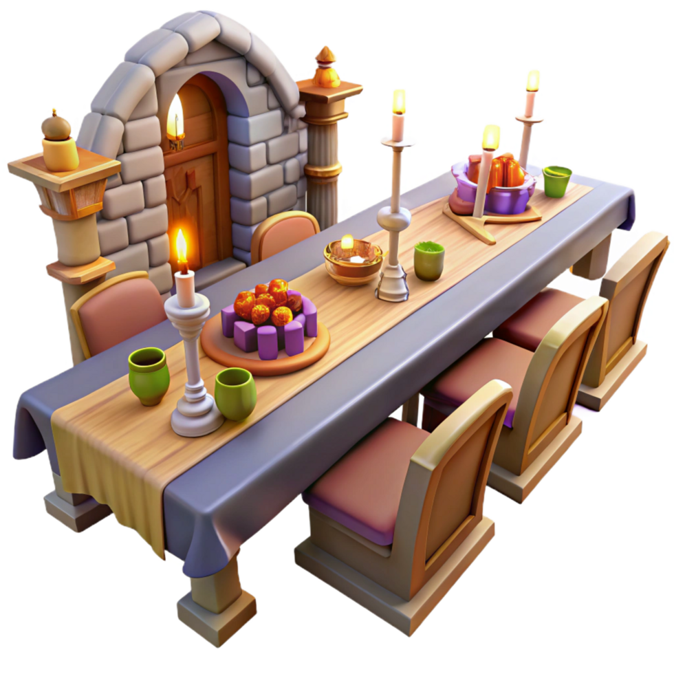 serene classic Medieval Dinner Table 3D Render 4K png