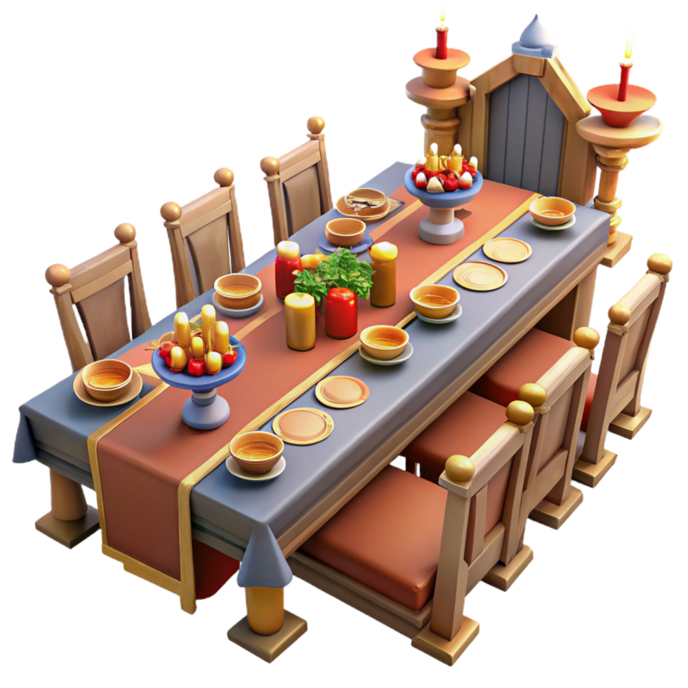 impressive minimalist Medieval Feast 3D Render high resolution png
