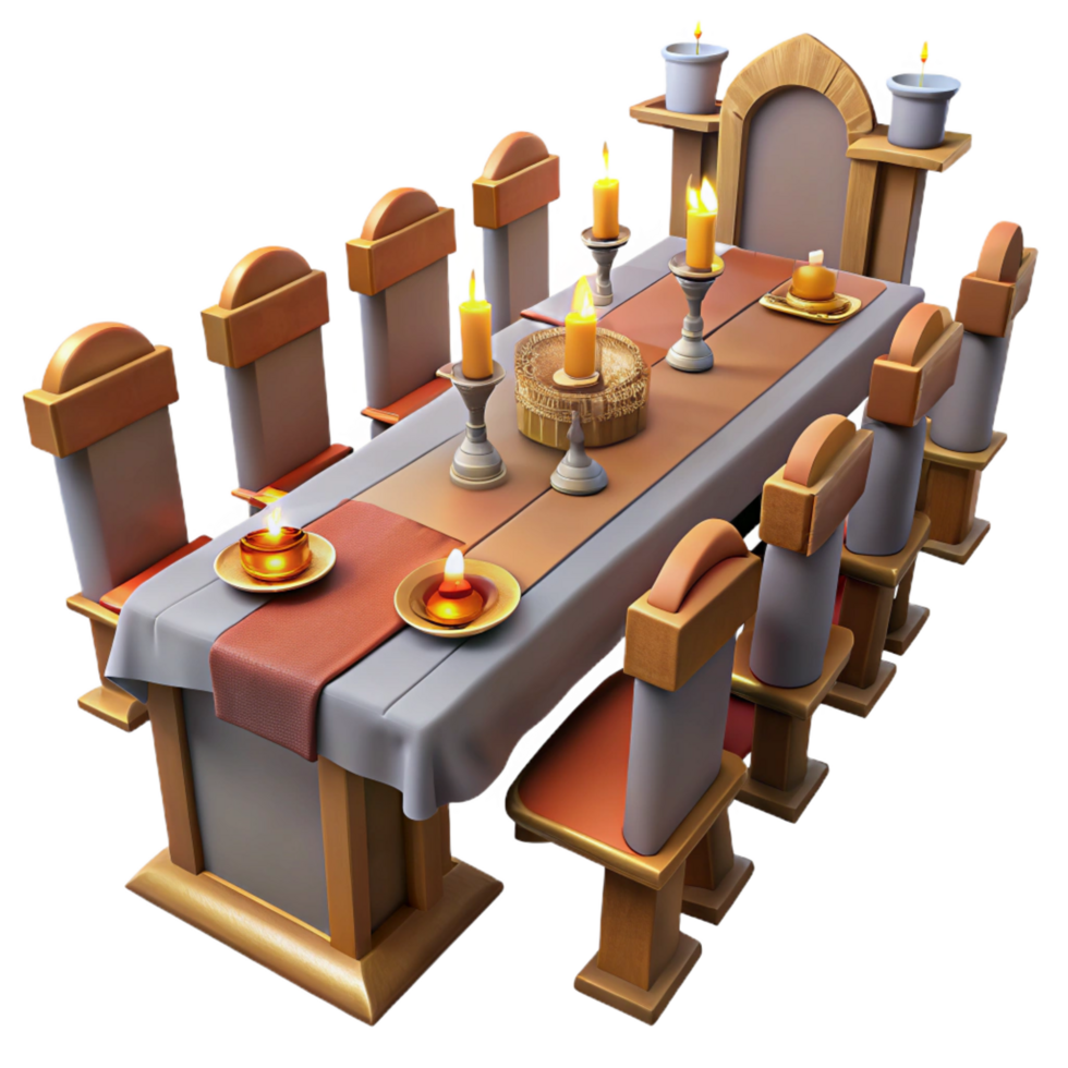 impressive modern Medieval Dinner Table 3D Render professional png