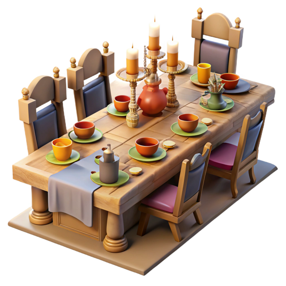 magnificent abstract Medieval Dinner Table 3D Render authentic png
