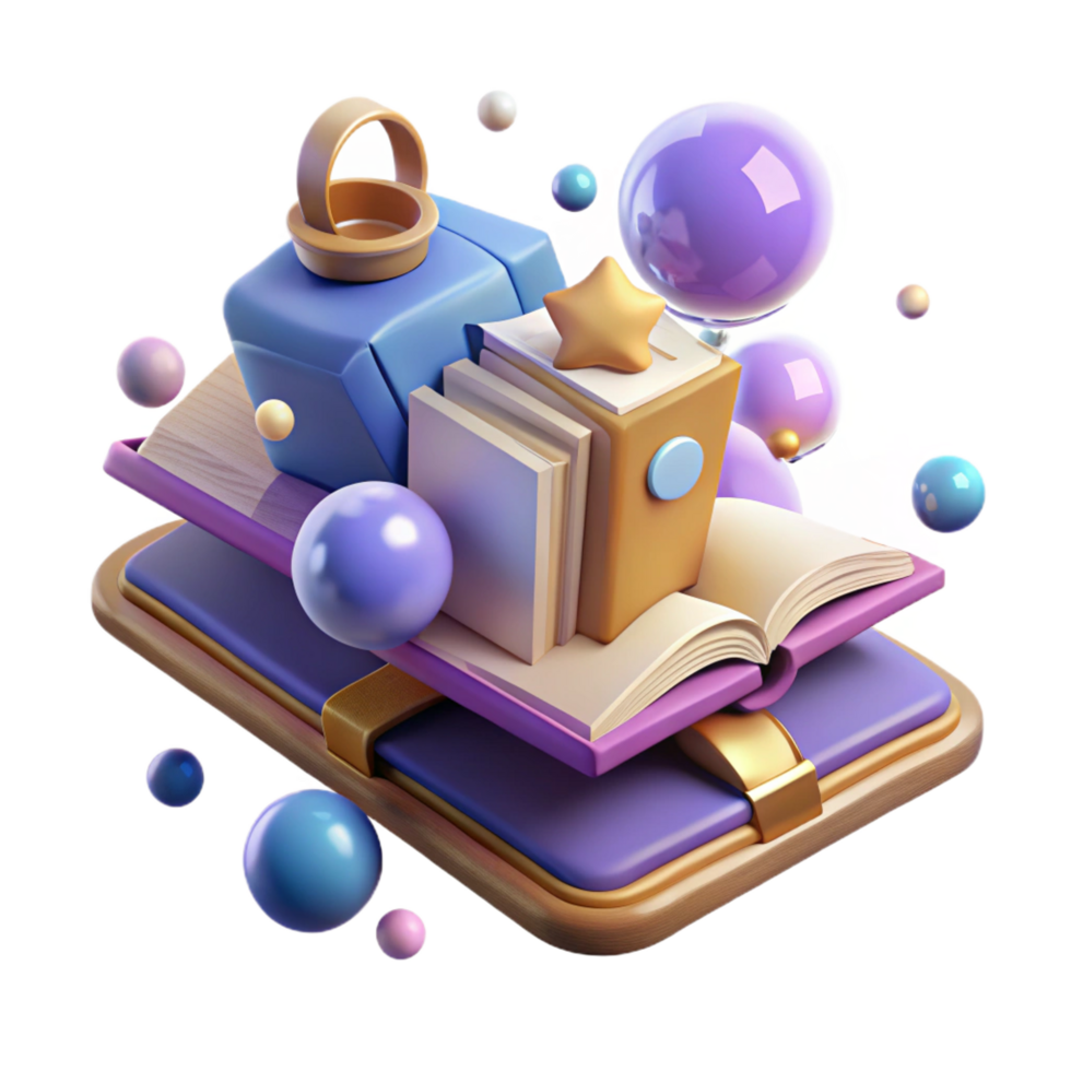 magnificent traditional 3D Render Books, Journals, and Abstract Shapes premium png