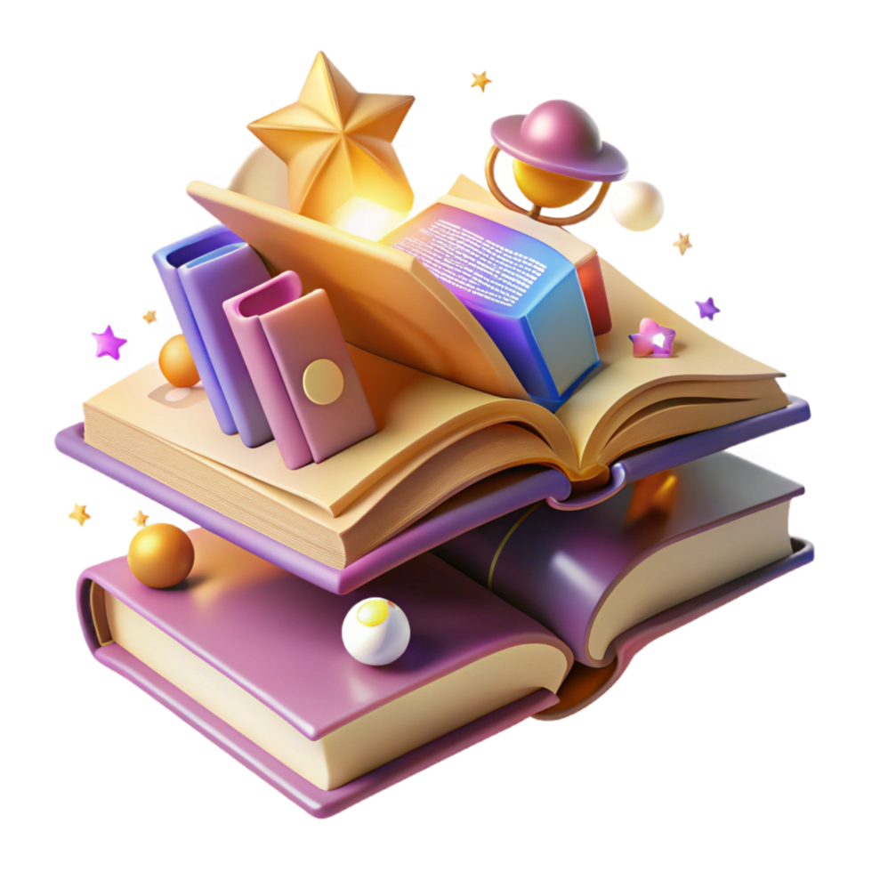 serene abstract 3D Book Illustration, Cosmic Reading premium png