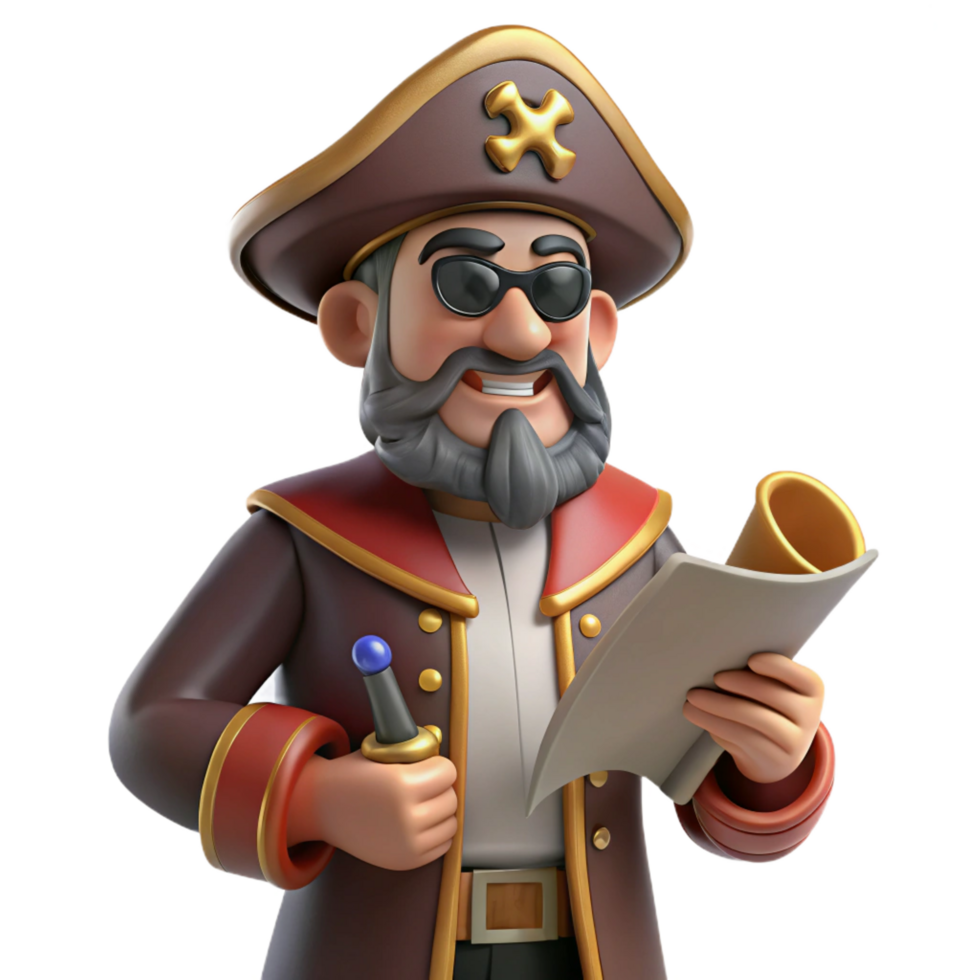 serene creative 3D Cartoon Pirate Captain Illustration original png