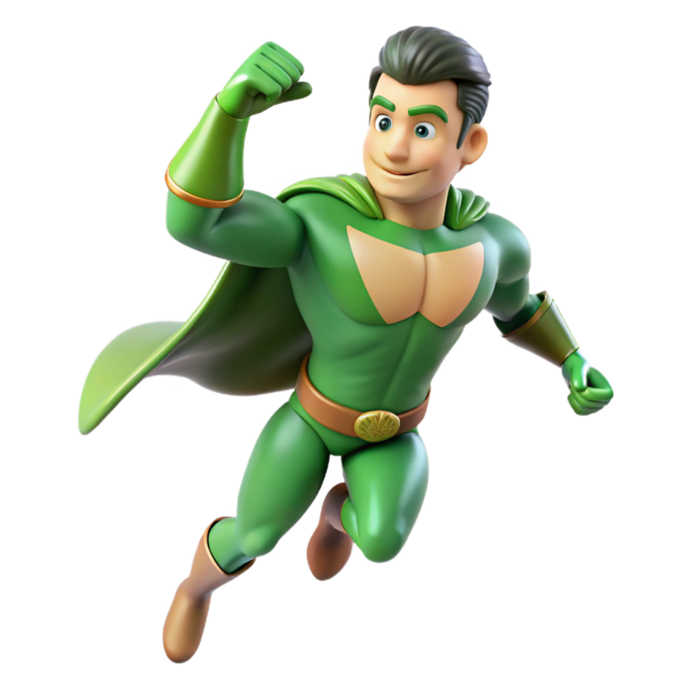 magnificent minimalist Green Superhero 3D Render professional png
