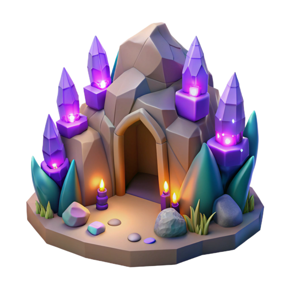 serene traditional Enchanted Crystal Cave 3D Render genuine png