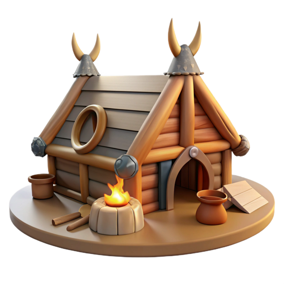 elegant artistic 3D Render Cartoon Viking House authentic png