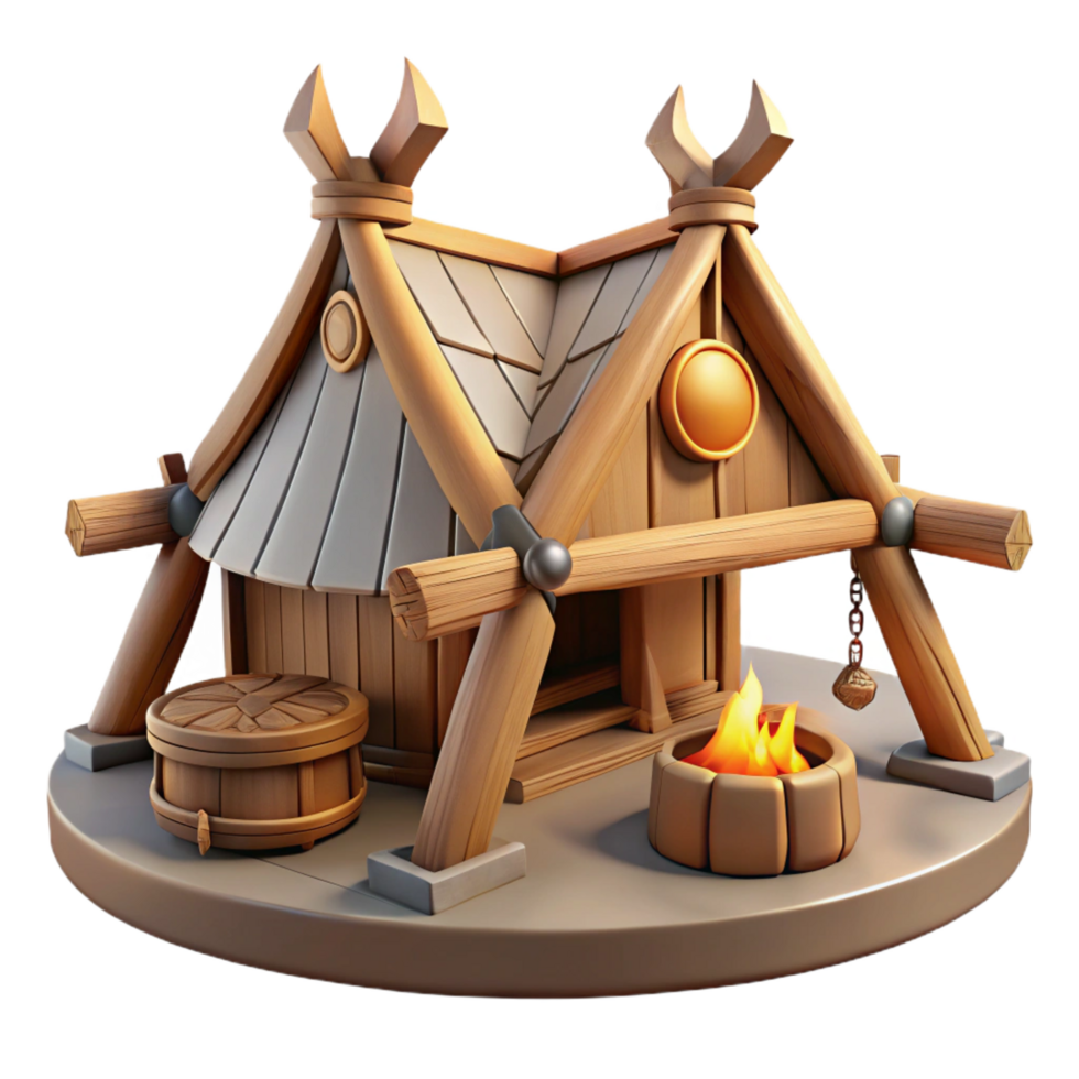 extraordinary modern 3D Render of Wooden Viking Hut premium png