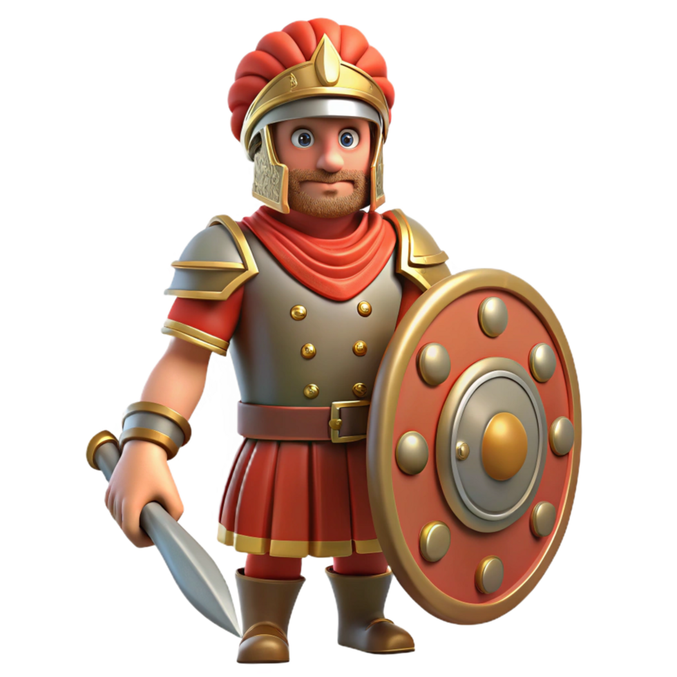 serene vintage Cartoon Roman Soldier 3D Render professional png