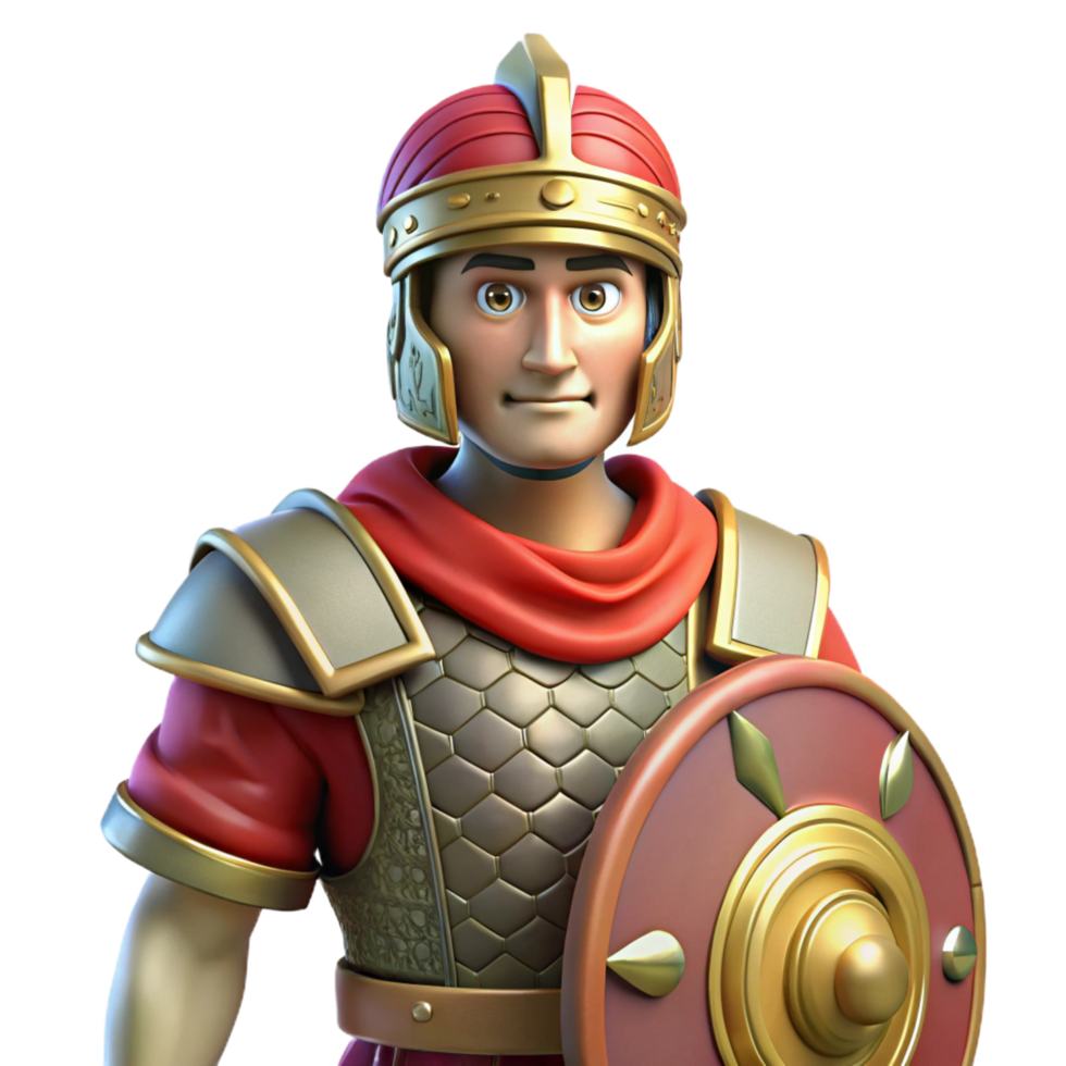 impressive minimalist Cartoon Roman Soldier 3D Render original png