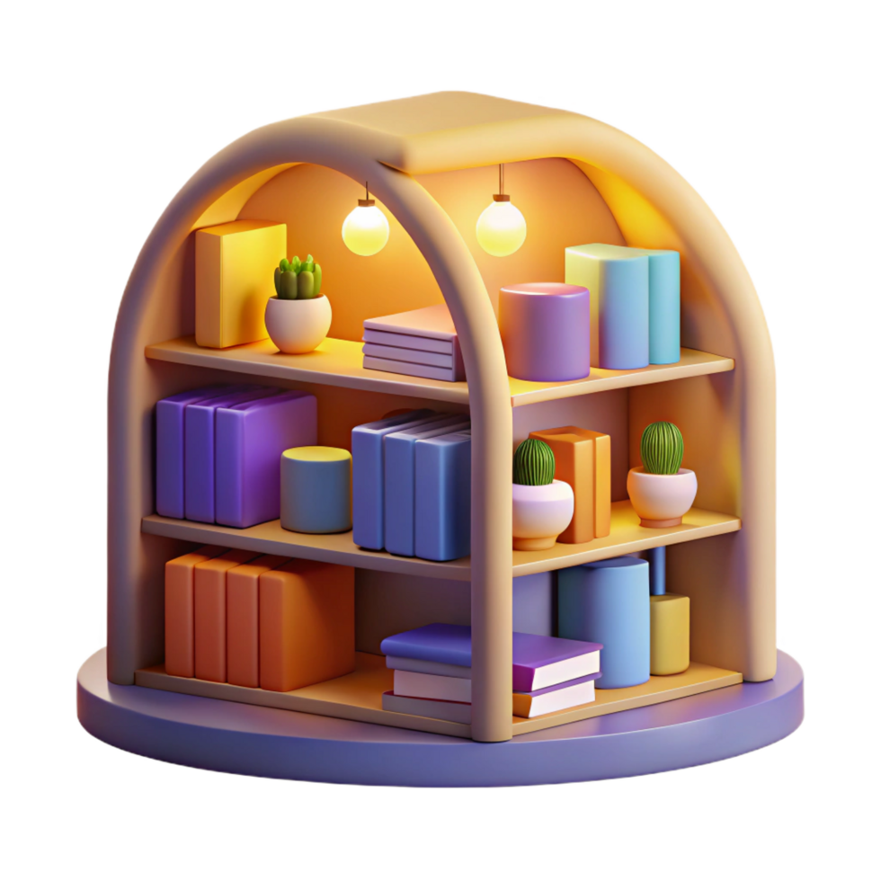 vibrant artistic 3D Render Bookcase Illustration premium png