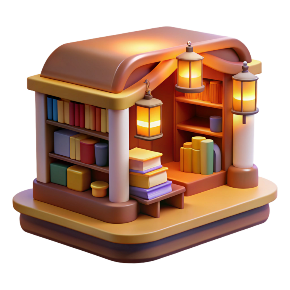 wonderful modern Cozy 3D Book Nook Illustration professional png