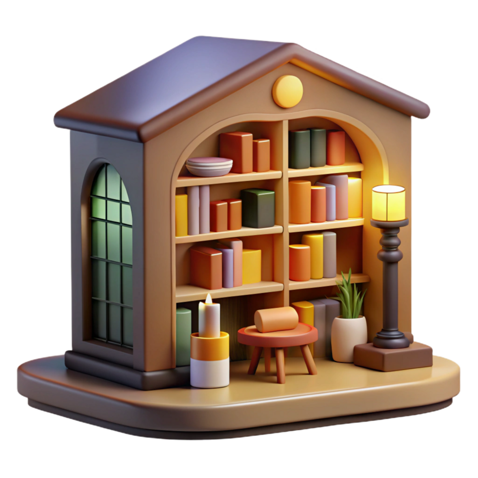 extraordinary abstract Cozy 3D Book Nook Illustration authentic png