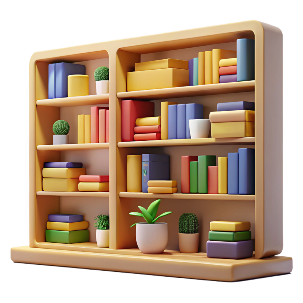 serene minimalist Colorful 3D Bookcase Illustration high quality png