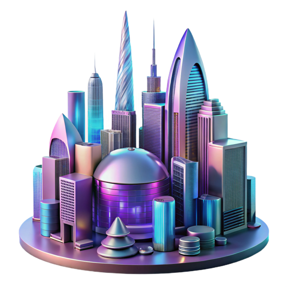 vibrant minimalist Neon Cityscape 3D Illustration authentic png