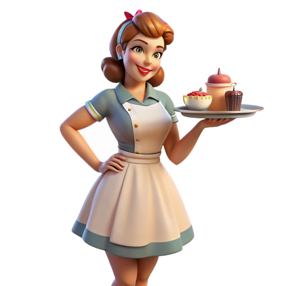 dramatic rustic Retro Diner Waitress 3D Render high resolution png