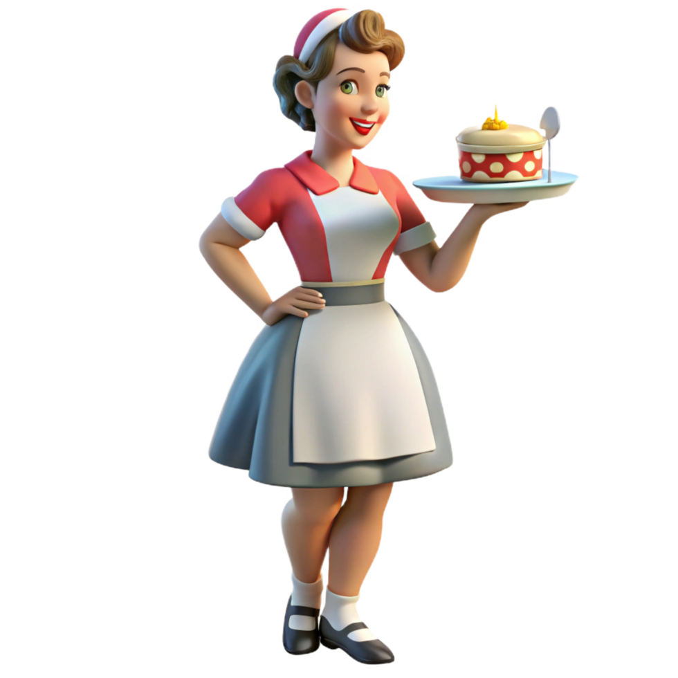 vibrant classic Retro Diner Waitress 3D Render exclusive png