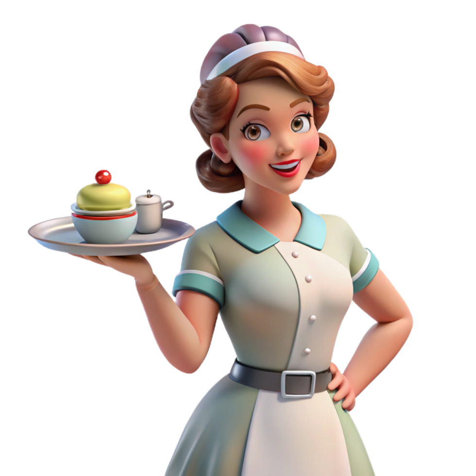 impressive contemporary Retro Diner Waitress 3D Render original png