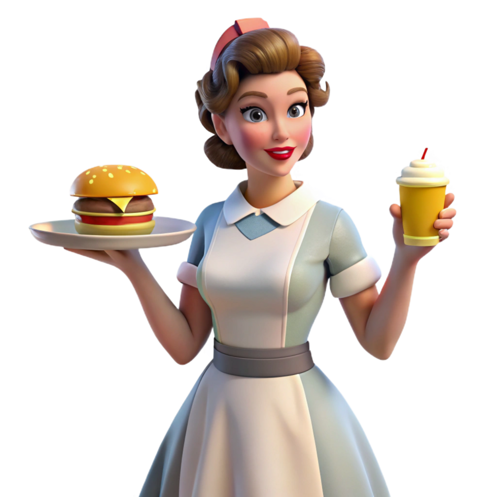 extraordinary artistic Retro Diner Waitress 3D Render 4K png